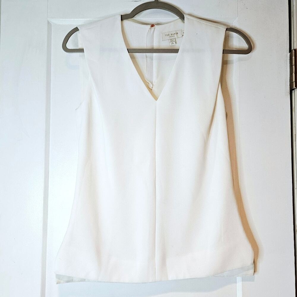 Ted Baker London Ivory Sleeveless V Neck Blouse Back Zip Size 0